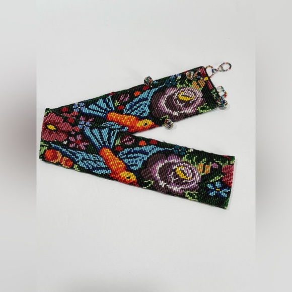 Mexican Hand Beaded Peyote Stitch Artisan Belt Floral Bird Glass Beads Folk Art - Picture 1 of 11